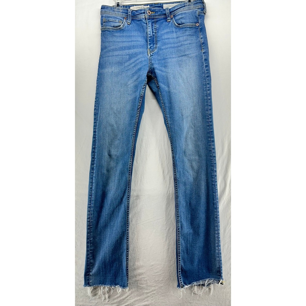 Pilcro Anthropologie Slim Straight Raw Hem Blue Jeans Size 29